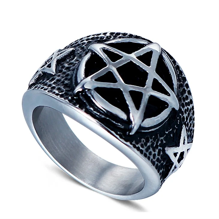 Gothic Pentagram Textured Signet Ring suppliers