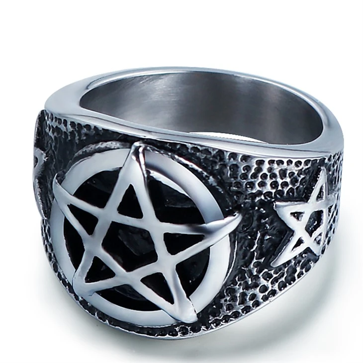 Gothic Pentagram Textured Signet Ring factory