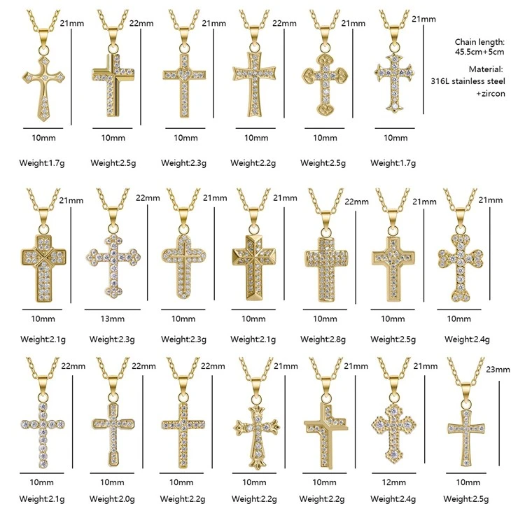 316L Stainless Steel Gold Cross Pendant Necklace Collection high quality