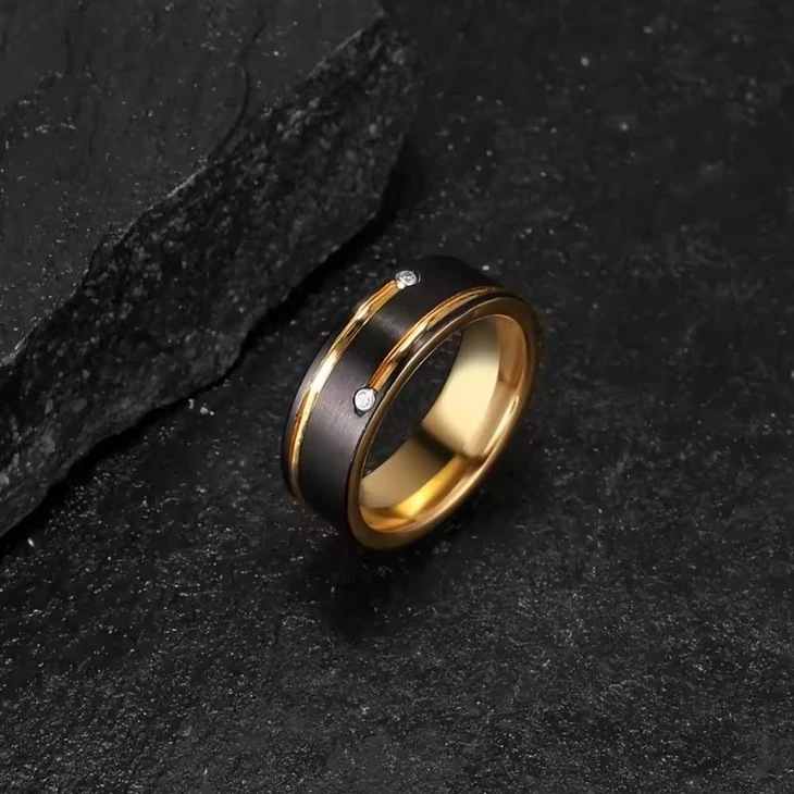 Fashion Black Gold Tungsten Titanium Steel Ring For Men Fashion Black Gold Tungsten Titanium Steel Ring For Men