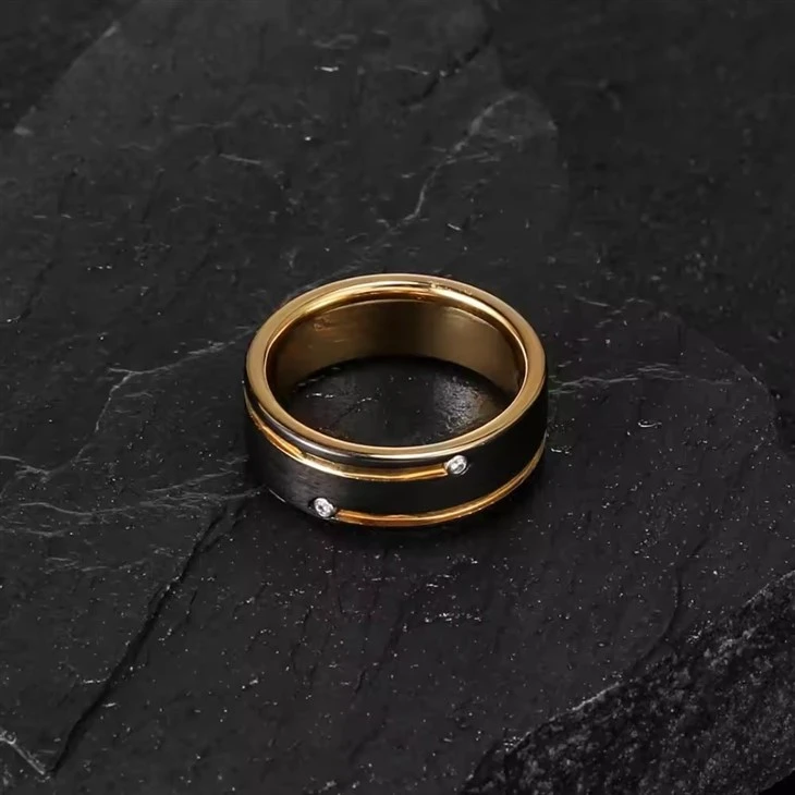Fashion Black Gold Tungsten Titanium Steel Ring For Men Fashion Black Gold Tungsten Titanium Steel Ring For Men