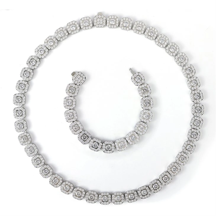 Stainless Steel Square Link Iced-Out Chain & Bracelet Set