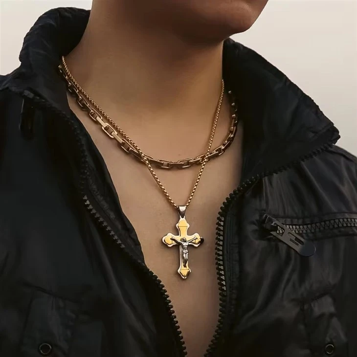 Men's Black Stainless Steel Cross Necklace
