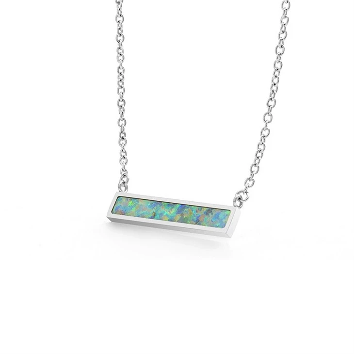 Stainless Steel Rectangular Opal Bar Pendant Necklace suppliers