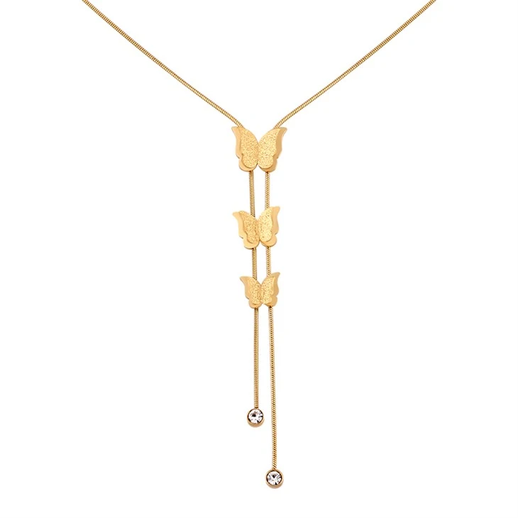 Triple Butterfly Drop Pendant Necklace