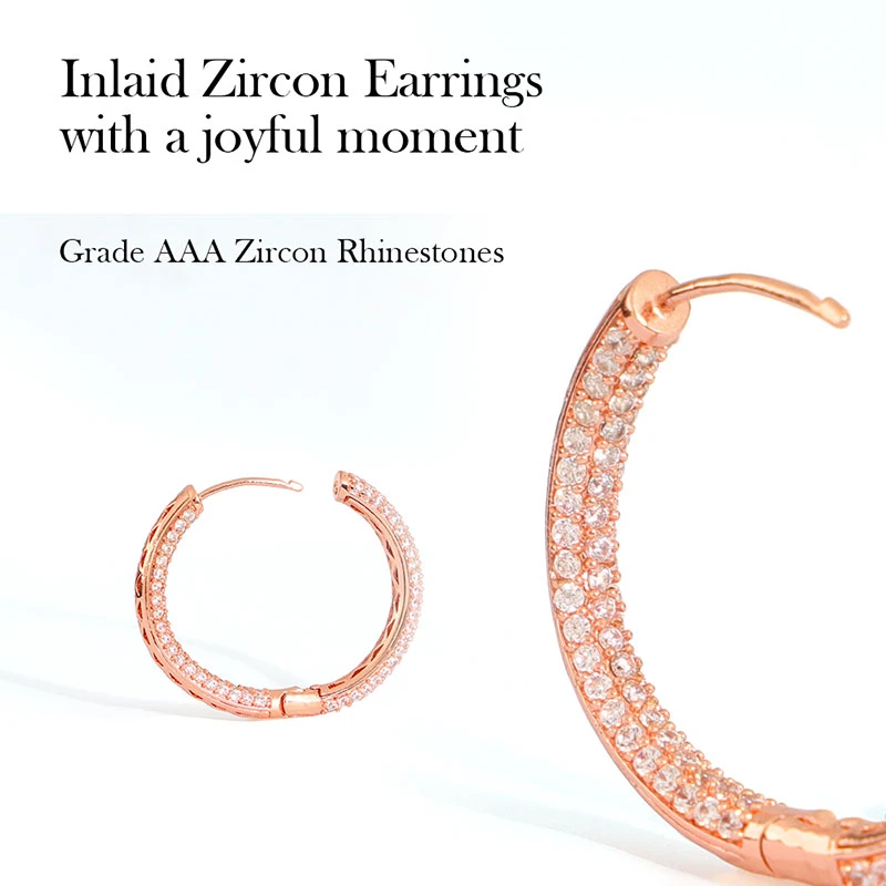 Brass PVD Rose Gold Pave Zircon Hoop Earrings stone detail Brass PVD Rose Gold Pave Zircon Hoop Earrings stone detail