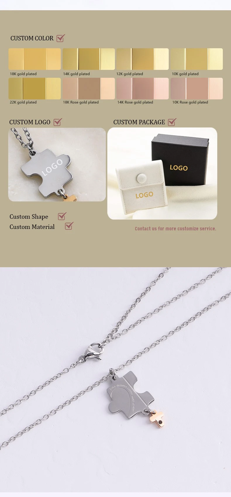 Two-Tone Puzzle Piece Pendant Necklace custom choice Two-Tone Puzzle Piece Pendant Necklace custom choice
